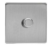 Varilight Single V-Dim Rotary 2-Way Dimmer 1 X 60-400W - Screwless Brushed Steel With Brushed Steel Knob, Hds3S
