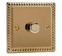Varilight Single V-Pro Multiway Dimmer 1 x 120W LED - Classic Georgian Brass With Polished Brass Knob