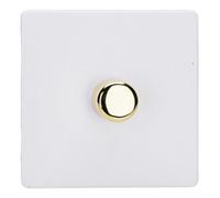 Varilight Single V-Pro Multiway Dimmer 1 x 120W LED - Screwless Primed Paintable With Polished Brass Knob JDYM101VS.PD