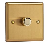 Varilight JBP401 V-Pro Dimmer, Classic Brushed Brass, 120w Max, 1-Gang, 2-Way