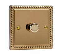Varilight Single V-Pro Rotary 2-Way LED Dimmer 1 x 0-120W - Classic Georgian Brass With Polished Brass Knob, JGP401