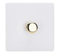 Varilight Single V-Pro Rotary 2-Way LED Dimmer 1 x 0-120W - Screwless Primed With Polished Brass Knob, JDYP401VS.PD