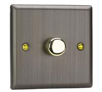Varilight Single V-Pro Rotary 2-Way Led Dimmer 1 X 0-120W - Urban Antique Brass With Polished Brass Knob, Jyp401.ab
