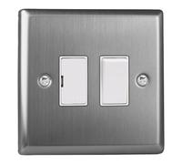 Varilight Switched Fused Spur - Classic Brushed Steel with White Insert