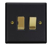 Varilight Switched Fused Spur - Vogue Matt Black with Polished Brass Insert