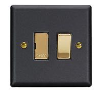 Varilight Switched Fused Spur - Vogue Matt Black with Polished Brass Insert, XY6V.MB