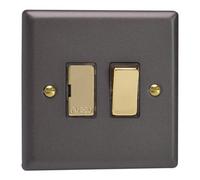 Varilight Switched Fused Spur - Vogue Slate With Polished Brass Insert, Xy6V.sl
