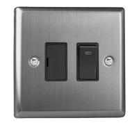 Varilight Switched Fused Spur XT6NB – 1 Gang 13A with Neon – Classic Brushed Steel, Black Insert