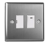 Varilight Switched Fused Spur with Neon - Classic Brushed Steel with White Insert, XT6NW