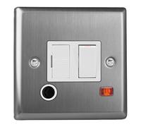 Varilight Switched Fused Spur with Neon & Flex Outlet - Classic Brushed Steel with White Insert, XT6FONW