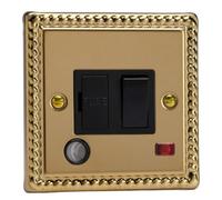 Varilight Switched Fused Spur With Neon & Flex Outlet - Classic Georgian Brass With Black Insert, Xg6Fonb