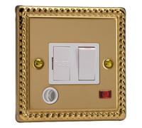 Varilight Switched Fused Spur With Neon & Flex Outlet - Classic Georgian Brass With White Insert, Xg6Fonw