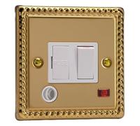 Varilight Switched Fused Spur With Neon & Flex Outlet - Classic Georgian Brass With White Insert, XG6FONW