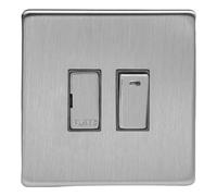 Varilight Switched Fused Spur With Neon - Screwless Brushed Steel With Brushed Steel Insert, XDS6NDS