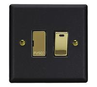 Varilight 13A Switched Fused Spur with Neon – Vogue Matt Black Polished Brass Insert