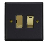 Varilight 13A Switched Fused Spur with Neon – Vogue Matt Black Polished Brass Insert