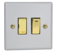 Varilight Switched Fused Spur With Neon - Vogue Matt White With Polished Brass Insert, Xy6Nv.mw