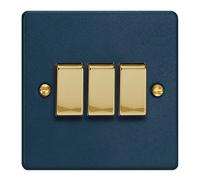 Varilight Triple 2W 10A Rocker Switch Midnight Blue With Brass Rockers Xdy3V.mn