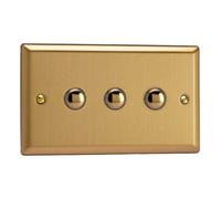 Varilight Triple Impulse Light Switch 2-Way - Classic Brushed Brass With Polished Brass Buttons, Xbp3