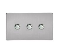 Varilight Triple Impulse Light Switch 2-Way - Screwless Brushed Steel With Chrome Buttons