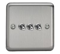 Varilight 3-Gang 10A 1- or 2-Way Toggle Light Switch Matt Chrome XST3