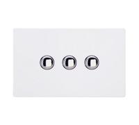 Varilight Triple Momentary Retractive Switch - Screwless Primed Ready To Paint With Chrome Buttons, Xdym3S.pd