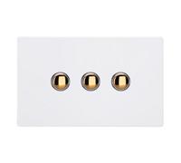 Varilight Triple Momentary Retractive Switch - Screwless Primed Ready To Paint With Polished Brass Buttons, Xdym3Vs.pd