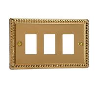 Varilight 3-Gang PowerGrid Plate Including Yoke Classic Georgian Brass