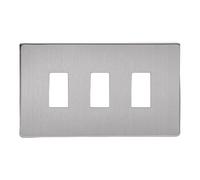 Varilight 3 Gang Screwless PowerGrid Plate Including Yoke (Twin Plate) in Brushed Steel