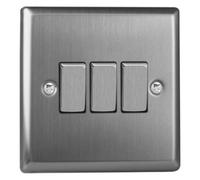 Varilight XT3D Rocker Switch 3-Gang 2-Way Brushed Steel 91x91x25mm