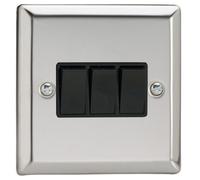 Varilight XC3B Rocker Switches 3 Gang Mirror Chrome Black