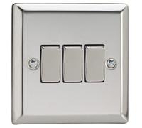 Varilight Triple Rocker Light Switch 2-Way - Classic Mirror Chrome With Chrome Rockers, Xc3D