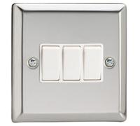 Varilight Triple Rocker Light Switch 2-Way - Classic Mirror Chrome With White Rockers, Xc3W