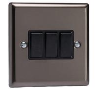 Varilight Triple Rocker Light Switch 2-Way - Classic Pewter With Black Rockers, Xr3B