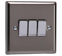 Varilight Triple Rocker Light Switch 2-Way - Classic Pewter With Chrome Rockers, Xr3D