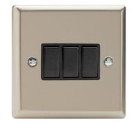 Varilight Triple Rocker Light Switch 2-Way - Classic Satin With Black Rockers, Xn3B