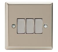 Varilight Triple Rocker Light Switch 2-Way - Classic Satin With Chrome Rockers, Xn3D