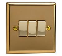Varilight XV3D Rocker Switches 3 Gang Victorian Brass Chrome