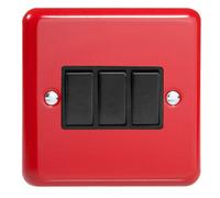 Varilight Triple Rocker Light Switch 2-Way - Lily Pillar Box Red With Black Rockers, Xy3B.pr