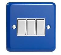 Varilight Triple Rocker Light Switch 2-Way - Lily Reflex Blue With White Rockers, Xy3W.rb