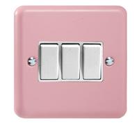 Varilight Triple Rocker Light Switch 2-Way - Lily Rose Pink With White Rockers, Xy3W.rp
