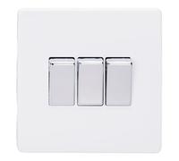 Varilight Light Switch Primed Ready to Paint Flat Plate Screwless 3 Gang 2-Way 10 Amp