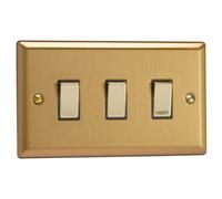 Varilight XB93D Triple Light Switch, 10A, 3-Gang, 2-Way, Classic Brushed Brass