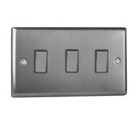 Varilight Triple Rocker Light Switch 2-Way Twin Plate - Classic Brushed Steel With Brushed Steel Rockers, Xt93D