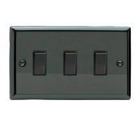 Varilight Triple Rocker Light Switch 2-Way Twin Plate - Classic Iridium With Black Rockers, Xi93B