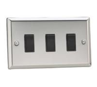 Varilight Triple Rocker Light Switch 2-Way Twin Plate - Classic Mirror Chrome With Black Rockers, Xc93B