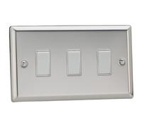 Varilight Triple Rocker Light Switch 2-Way Twin Plate - Classic Mirror Chrome With White Rockers, Xc93W