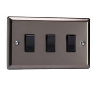 Varilight Triple Rocker Light Switch 2-Way Twin Plate - Classic Pewter With Black Rockers, Xr93B