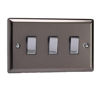 Varilight Triple Rocker Light Switch 2-Way Twin Plate - Classic Pewter With Chrome Rockers, Xr93D