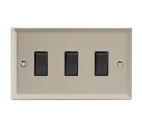 Varilight Triple Rocker Light Switch 2-Way Twin Plate - Classic Satin With Black Rockers, Xn93B